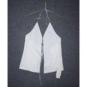Commense Shirt‎ Women Medium White Linen Blend Cotton Tie Crop Tank Open NEW NWT